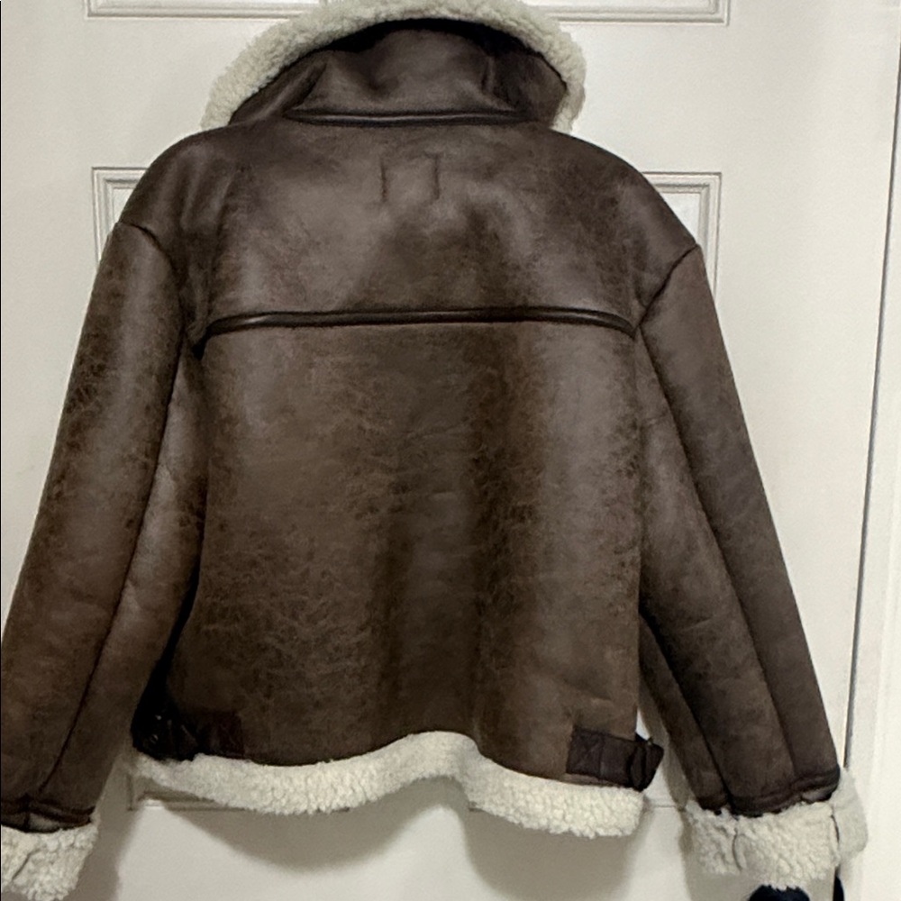 LOFT Brown and Cream Shearling Jacket - Picture 4 of 5